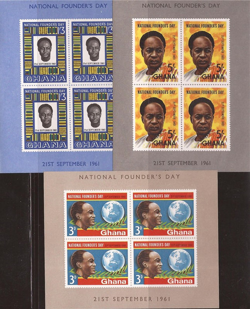 Ghana - 1961 Founders Day - Set of 3 Imperf Souvenir Sheets7k-013