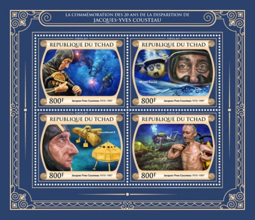 Chad - 2017 Jacques Cousteau - 4 Stamp Sheet - TCH17420a