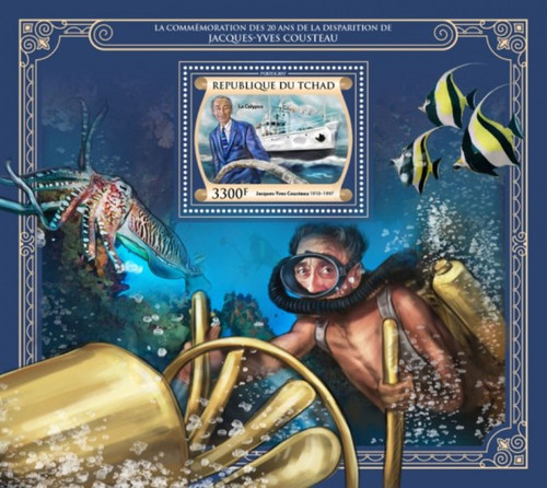 Chad - 2017 Jacques Cousteau - Stamp Souvenir Sheet - TCH17420b