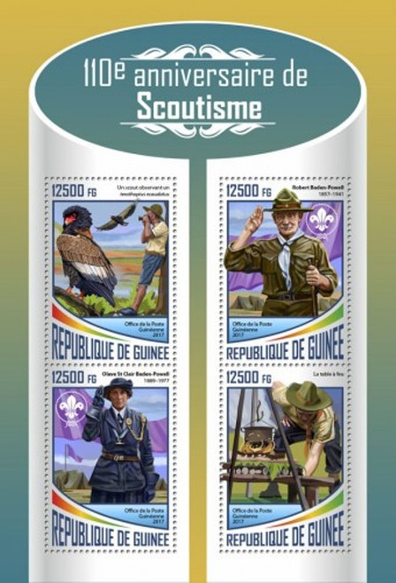 Guinea - 2017 Scouts Anniversary - 4 Stamp Sheet - GU17516a