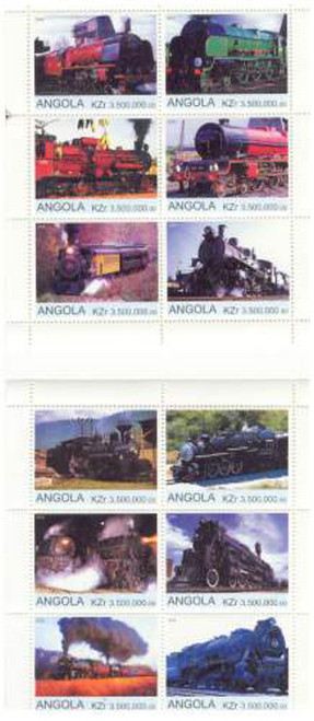 Angola - 2000 - Vintage Locomotives - Two 6-Stamp Sheets - 1A-009-10