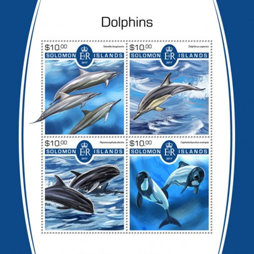 Solomon Islands - 2017 Dolphins - 4 Stamp Sheet - SLM17503a