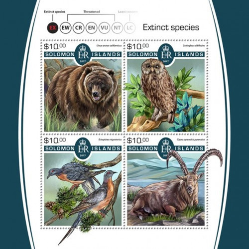 Solomon Islands - 2017 Extinct Species - 4 Stamp Sheet - SLM17504a