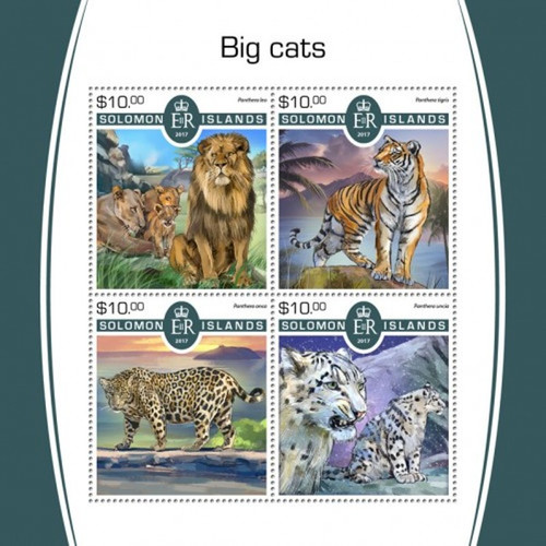 Solomon Islands - 2017 Big Cats - 4 Stamp Sheet - SLM17507a