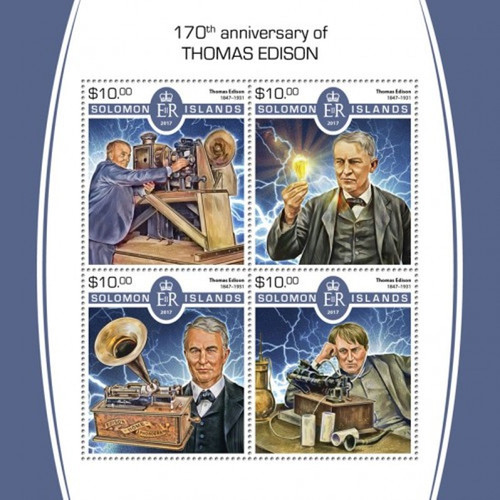 Solomon Islands - 2017 Thomas Edison - 4 Stamp Sheet - SLM17523a