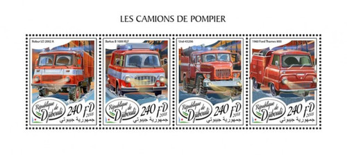 Djibouti - 2018 Fire Engines - 4 Stamp Sheet - DJB18219a