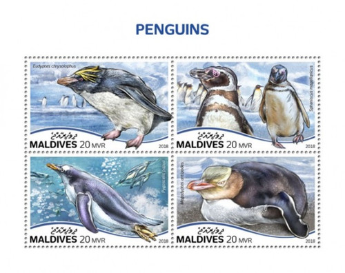 Maldives - 2018 Penguins on Stamps - 4 Stamp Sheet - MLD18713a