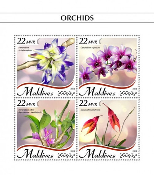 Maldives - 2018 Orchids on Stamps - 4 Stamp Sheet - MLD18904a
