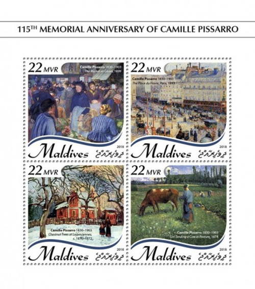 Maldives - 2018 Artist Camille Pissarro - 4 Stamp Sheet - MLD18908a