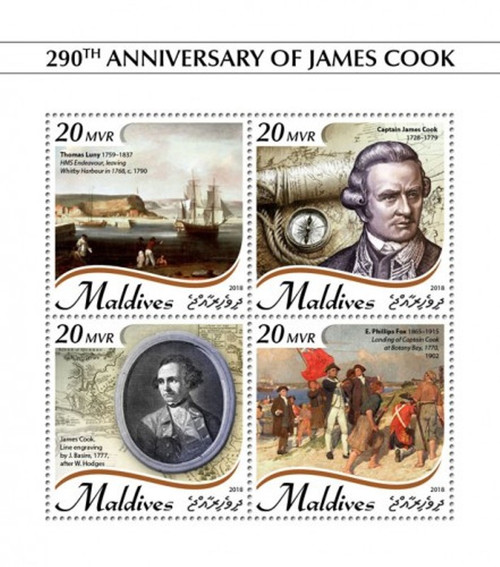 Maldives - 2018 Explorer James Cook - 4 Stamp Sheet - MLD18909a