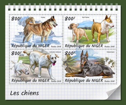 Niger - 2018 Dogs on Stamps - 4 Stamp Sheet - NIG18320a