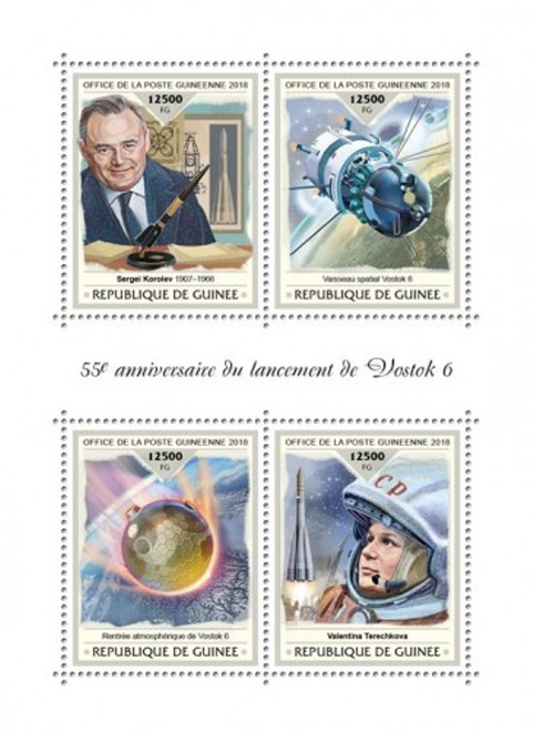 Guinea - 2018 Vostok 6 Spaceflight - 4 Stamp Sheet - GU18404a