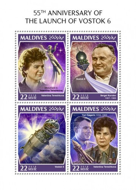 Maldives - 2018 Vostok 6 Launch - 4 Stamp Sheet - MLD181102a