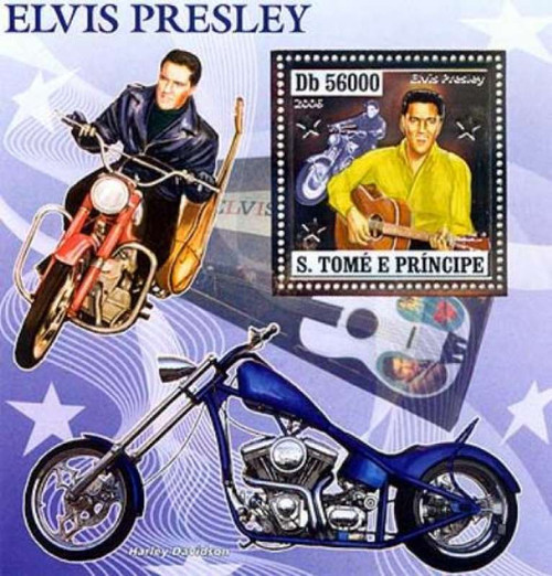 St Thomas - Elvis & Motorcycle Silver Foil Stamp S/S ST6405bs