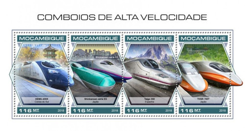 Mozambique - 2018 Speed Trains - 4 Stamp Sheet - MOZ18409a
