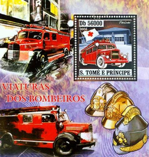 St Thomas - Fire Engines Silver Foil Souvenir Sheet ST6410bs