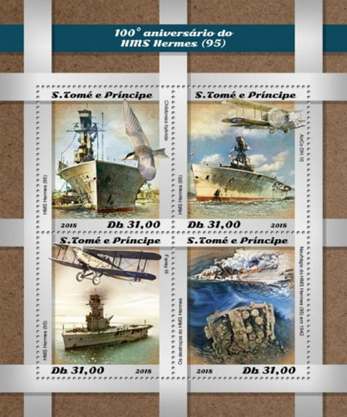 St Thomas - 2018 HMS Hermes - 4 Stamp Sheet - ST18517a