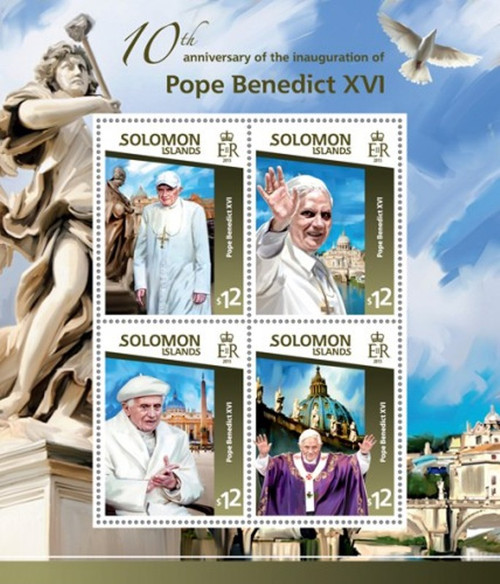 Withdrew 02-21-19-Solomon Islands - 2015 Pope Benedict XVI - 4 Stamp Sheet - 19M-723