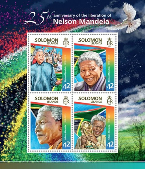 Withdrew 02-21-19-Solomon Islands - 2015 Nelson Mandela - 4 Stamp Sheet - 19M-707