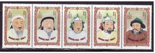 Withdrew 02-25-19-Mongolia - 1997 Mongolia Emperors - 5 Stamp  Strip 13F-046