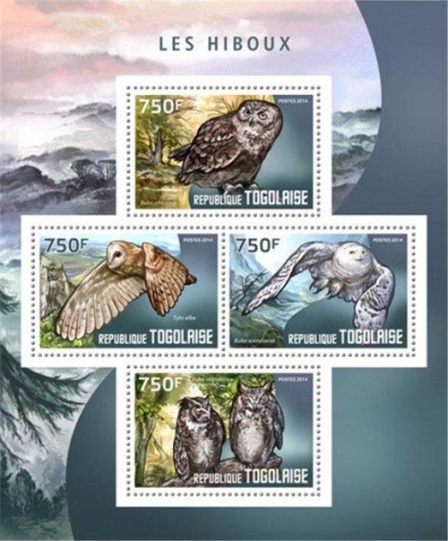 Togo - 2014 Owls on Stamps - 4 Stamp Sheet - 20H-1011