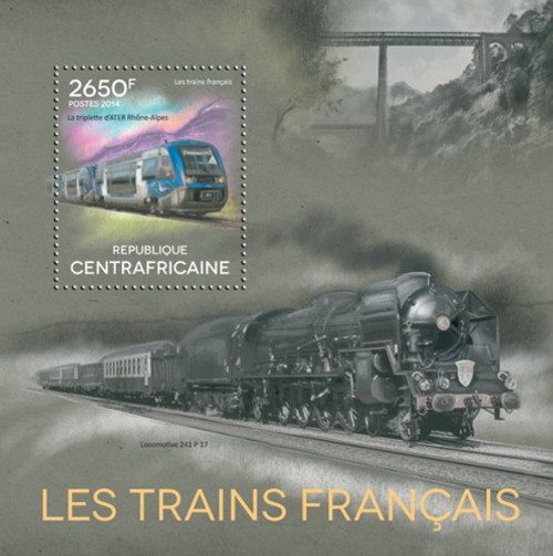 Central Africa - 2014 French Trains - Stamp Souvenir Sheet - 3H-771