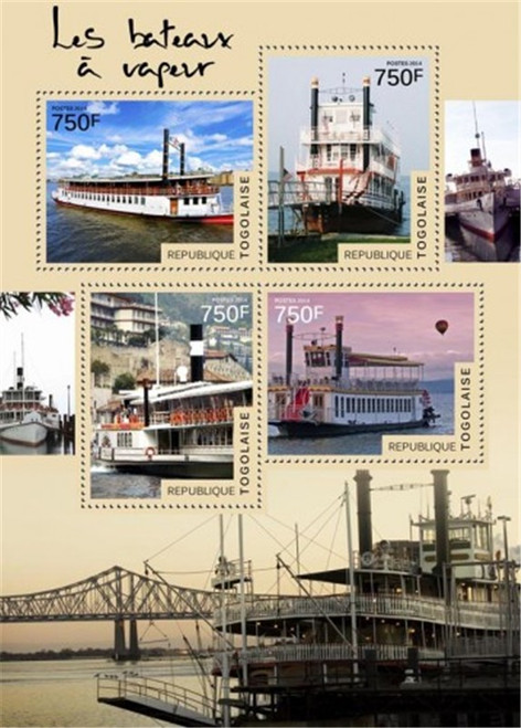 Togo - 2014 Steamboats on Stamps - 4 Stamp Sheet - 20H-1063