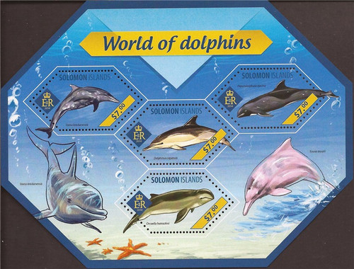 Solomon Islands - 2014 World of Dolphins - 4 Stamp Sheet -19M-471