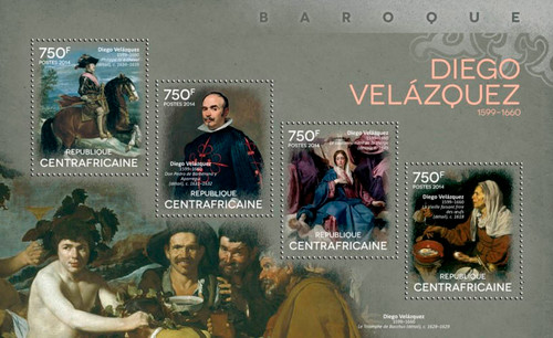 Central Africa - 2014 Spanish Art Diego Velázquez 4 Stamp Sheet 3H-794