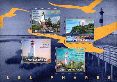 Central Africa - 2014 Lighthouses - 4 Stamp Sheet - 3H-810