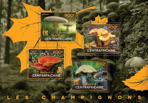 Central Africa - 2014 Mushrooms - 4 Stamp Sheet - 3H-818