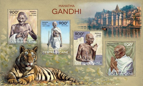 Central Africa - 2014 Mahatma Gandhi - 4 Stamp Sheet - 3H-824