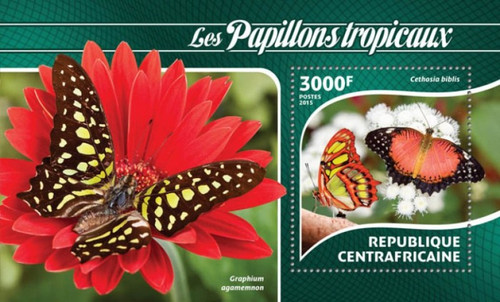 Withdrew 02-25-19-Central Africa - 2015 Tropical Butterflies - Souvenir Sheet - 3H-856