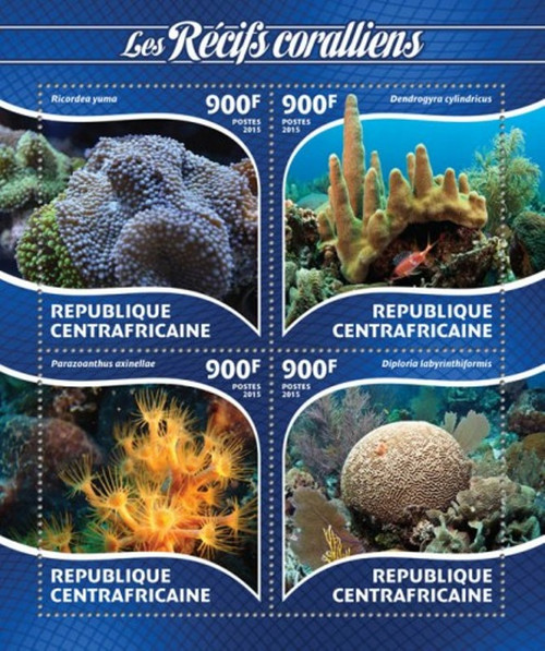 Withdrew 02-25-19-Central Africa - 2015 Coral Reefs - 4 Stamp Sheet - 3H-863