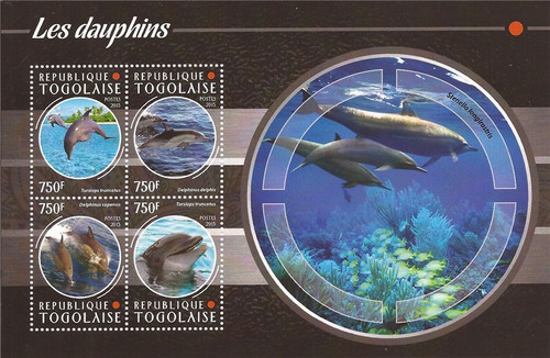 Withdrew 02-25-19-Togo - 2015 Dolphins on Stamps - 4 Stamp Sheet - 20H-1159