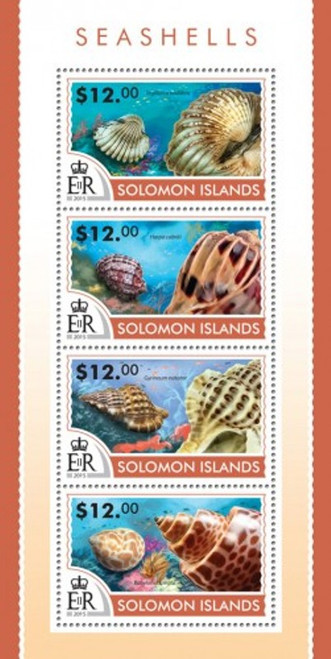 Withdrew 02-28-19-Solomon Islands - 2015 Seashells on Stamps - 4 Stamp Sheet - 19M-757