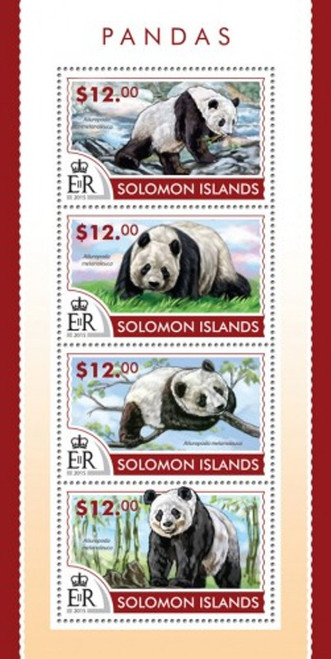 Withdrew 02-28-19-Solomon Islands - 2015 Pandas on Stamps - 4 Stamp Sheet - 19M-759