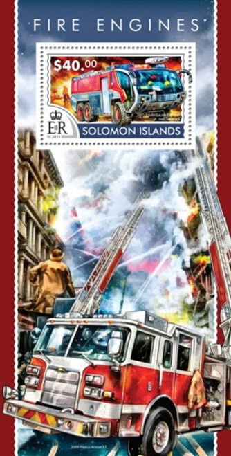 Withdrew 02-28-19-Solomon Islands - 2015 Fire Engines - Stamp Souvenir Sheet - 19M-764