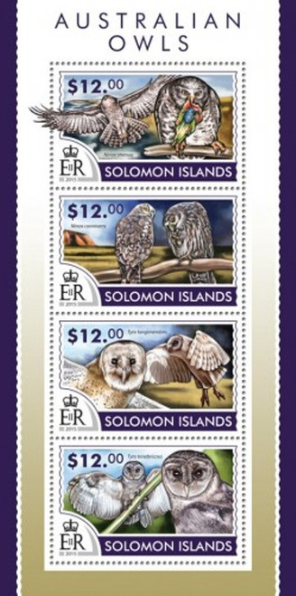 Withdrew 02-28-19-Solomon Islands - 2015 Owls on Stamps - 4 Stamp Sheet - 19M-773