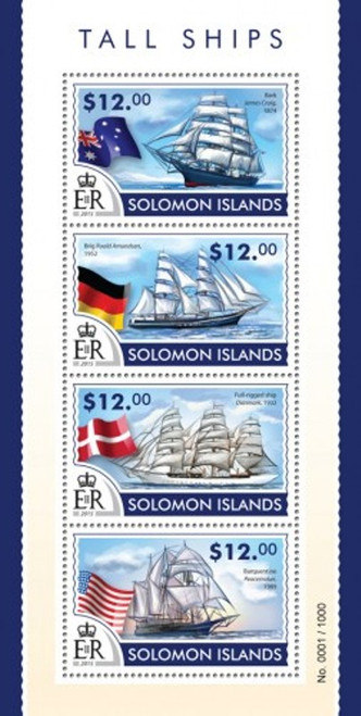 Withdrew 02-28-19-Solomon Islands - 2015 Tall Ships - 4 Stamp Sheet - 19M-795