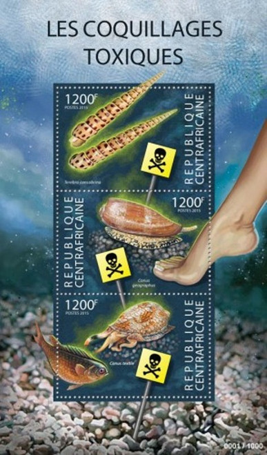 Withdrew 02-28-19-Central Africa - 2015 Toxic Shellfish - 3 Stamp Sheet - 3H-894