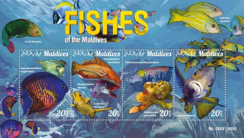 Withdrew 03-15-19-Maldives - 2015 Fish of the Maldives - 4 Stamp Sheet - 13E-424