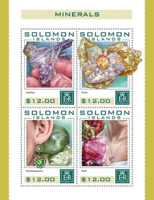 Solomon Islands 2016 Minerals 4 Stamp Sheet Scott #2140 SLM16401a