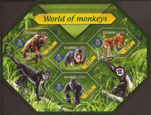 Withdrew 02-25-19-Solomon Islands - 2014 World of Monkeys - 4 Stamp Sheet - 19M-463
