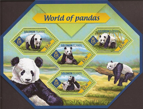 Withdrew 02-25-19-Solomon Islands - 2014 World of Pandas - 4 Stamp Sheet - 19M-467