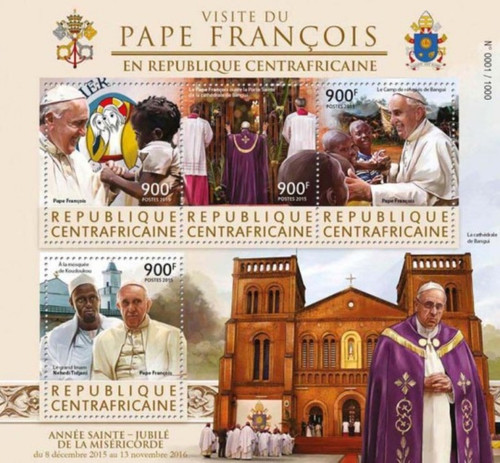 Central Africa - 2015 Pope Francis Visit - 4 Stamp Sheet - CA15625a