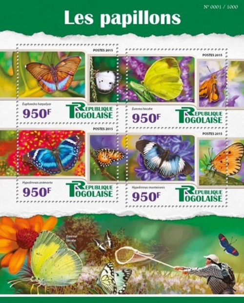 Togo - 2015 Butterflies on Stamps - 4 Stamp Sheet - TG15503a