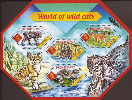Solomon Islands - 2014 World of Wild Cats - 4 Stamp Sheet - 19M-457