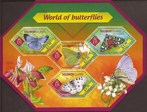 Withdrew 02-13-19-Solomon Islands - 2014 World of Butterflies - 4 Stamp Sheet - 19M-461