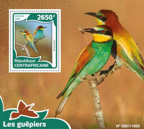 Withdrew 03-15-19-Central Africa - 2016 European Bee-eater - Souvenir Sheet - CA16010b